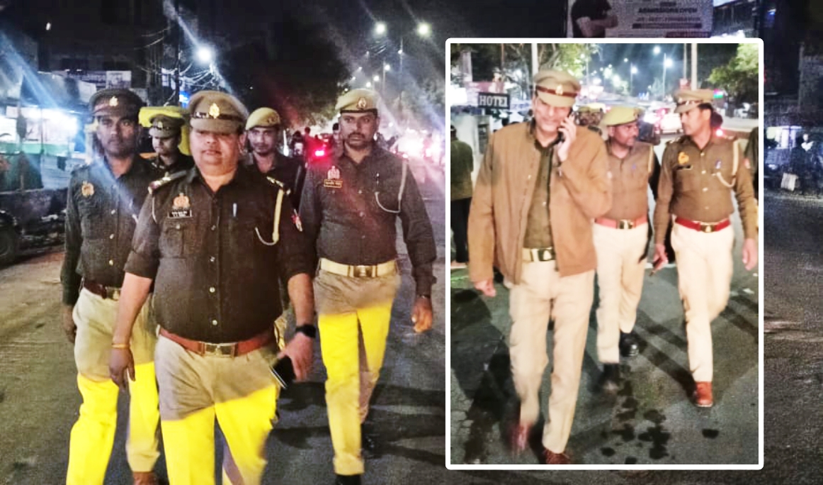 रात को पैदल गश्त कर ले रहे सुरक्षा व्यवस्था का जायजा